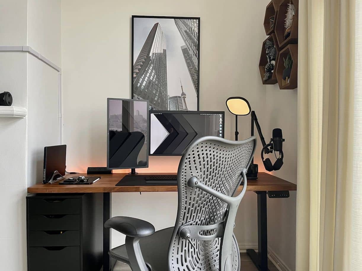 office chair and standing desk